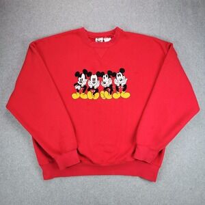 Disney Catalog Sweatshirt Mens XL Red Mickey Mouse Embroidered Crewneck Y2K